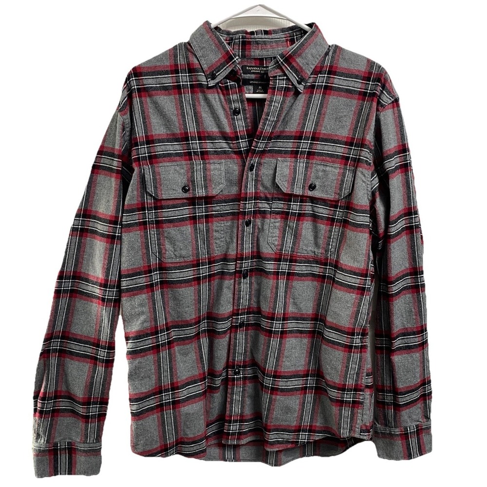 Banana Republic Men Organic Plaid Long Sleeve Untucked Standard Flannel Shirt M